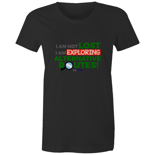 I am Exploring Alternativ Routes - Women's Maple Organic Tee